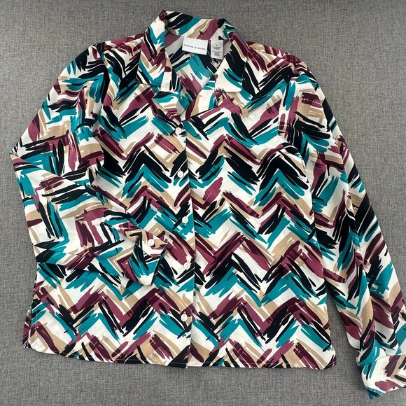Alfred Dunner Button Down Shirt Long Sleeves Multicolor Abstract Print 8 Teal - Picture 6 of 13